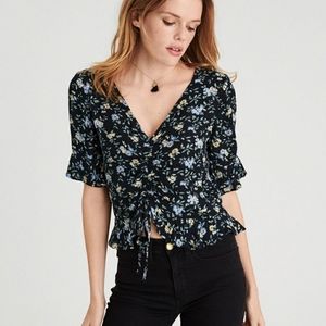 AEO Adjustable Scrunch Floral Printed Top NWT